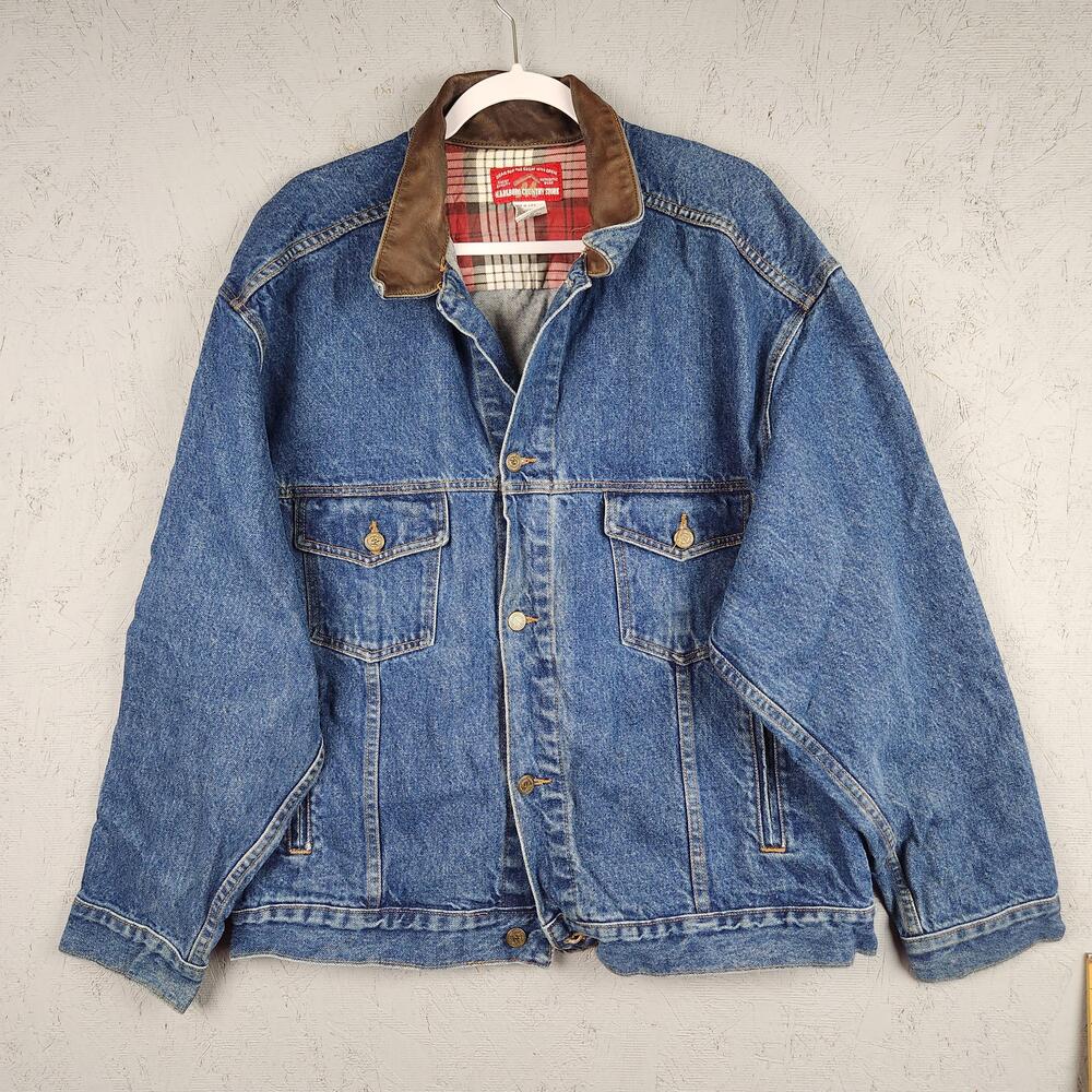 Vintage Marlboro Jacket Mens XL Denim Leather Collar Flannel 90s Western Rodeo